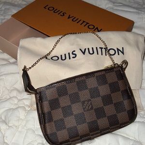 Authentic Louis Vuitton Mini Pochette Accessories in Damier Ebene